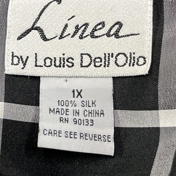 LINEA by LOUIS DELL'OLIO 100% Silk B/W Window Pane 3/4 SLV Career Top/Shacket 1X - Picture 3 of 14